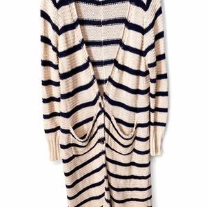 Easel Striped Beige and Navy Cardigan